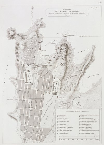 Plan der Stadt Sydney, aus Voyage Autour du Monde (1817-20), veröffentlicht 1822-24 von Louis Claude Desaulses de Freycinet